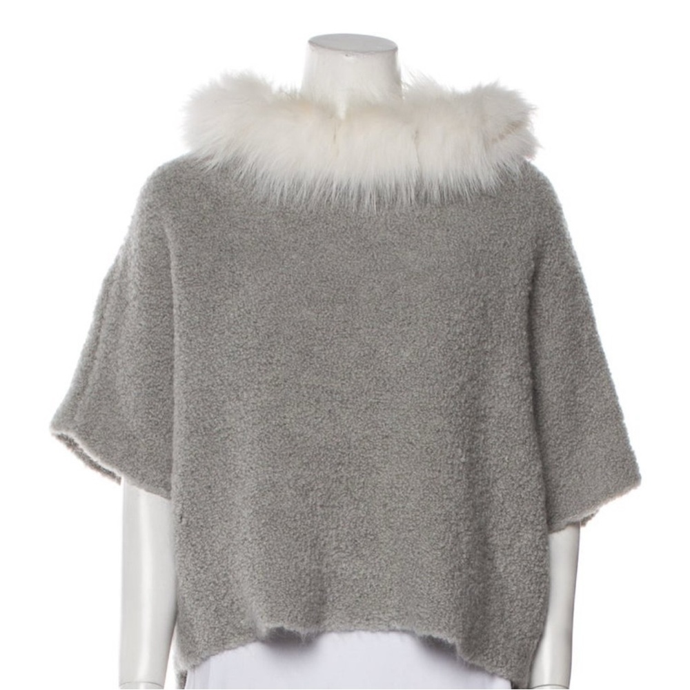 Fabiana Filippi Gray Alpaca Sweater with Fox Fur Collar